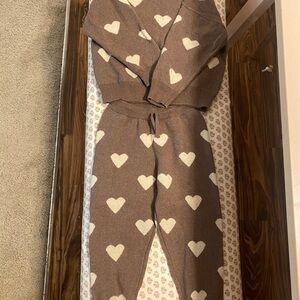 Konges Slojd Cozy Heart Patterned Brown and Cream wool Jumpsuit